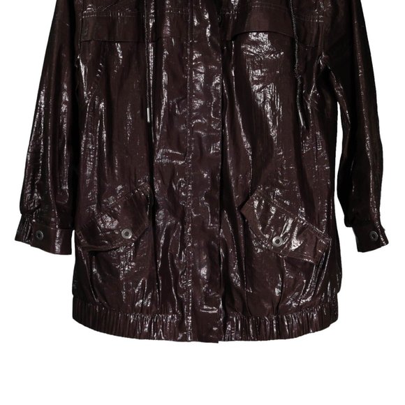 Chico's Women's Jacket Brown Waxed Full Zip Snap Button Hooded Bomber 1 US M/8 - Picture 7 of 12